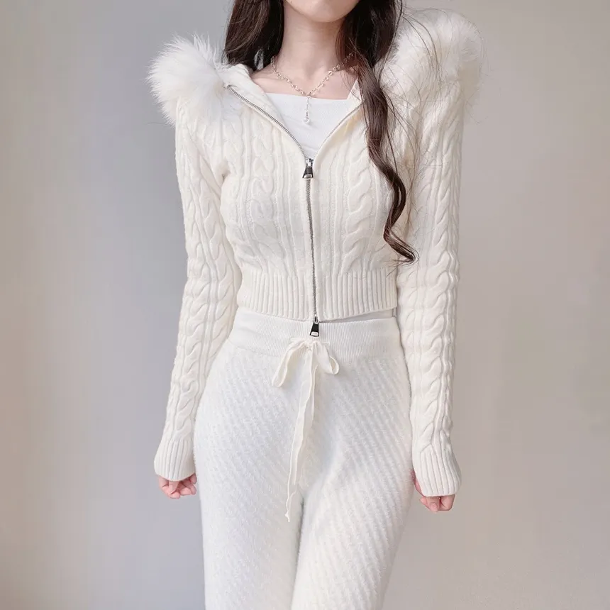 エコファーニットドローストリングワイドダイアゴナルパンツ | mirangmirang | 詳細画像13