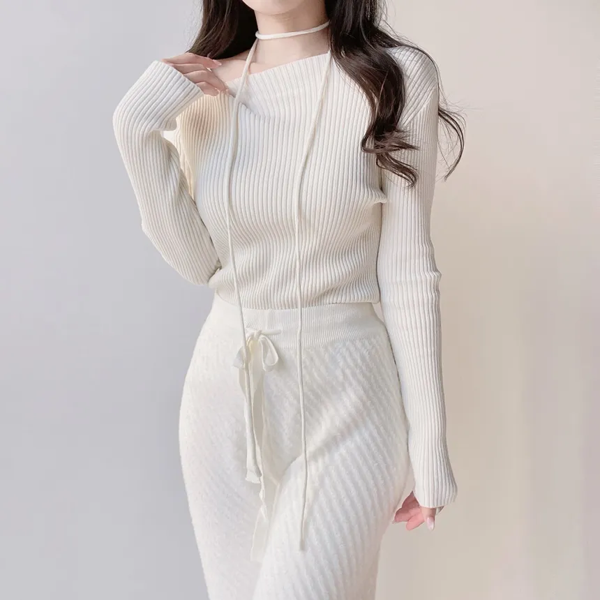 エコファーニットドローストリングワイドダイアゴナルパンツ | mirangmirang | 詳細画像18