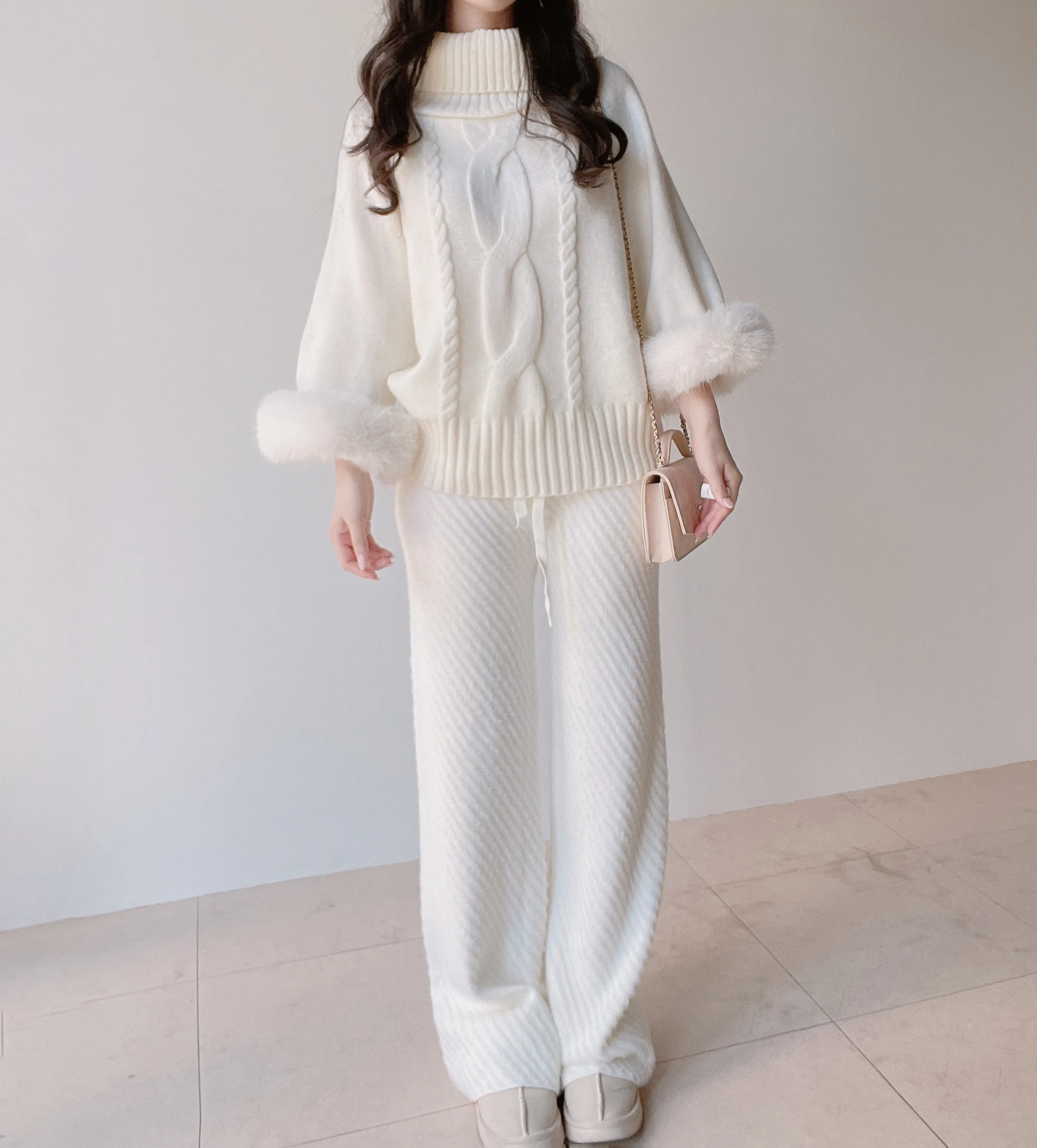 エコファーニットドローストリングワイドダイアゴナルパンツ | mirangmirang | 詳細画像20