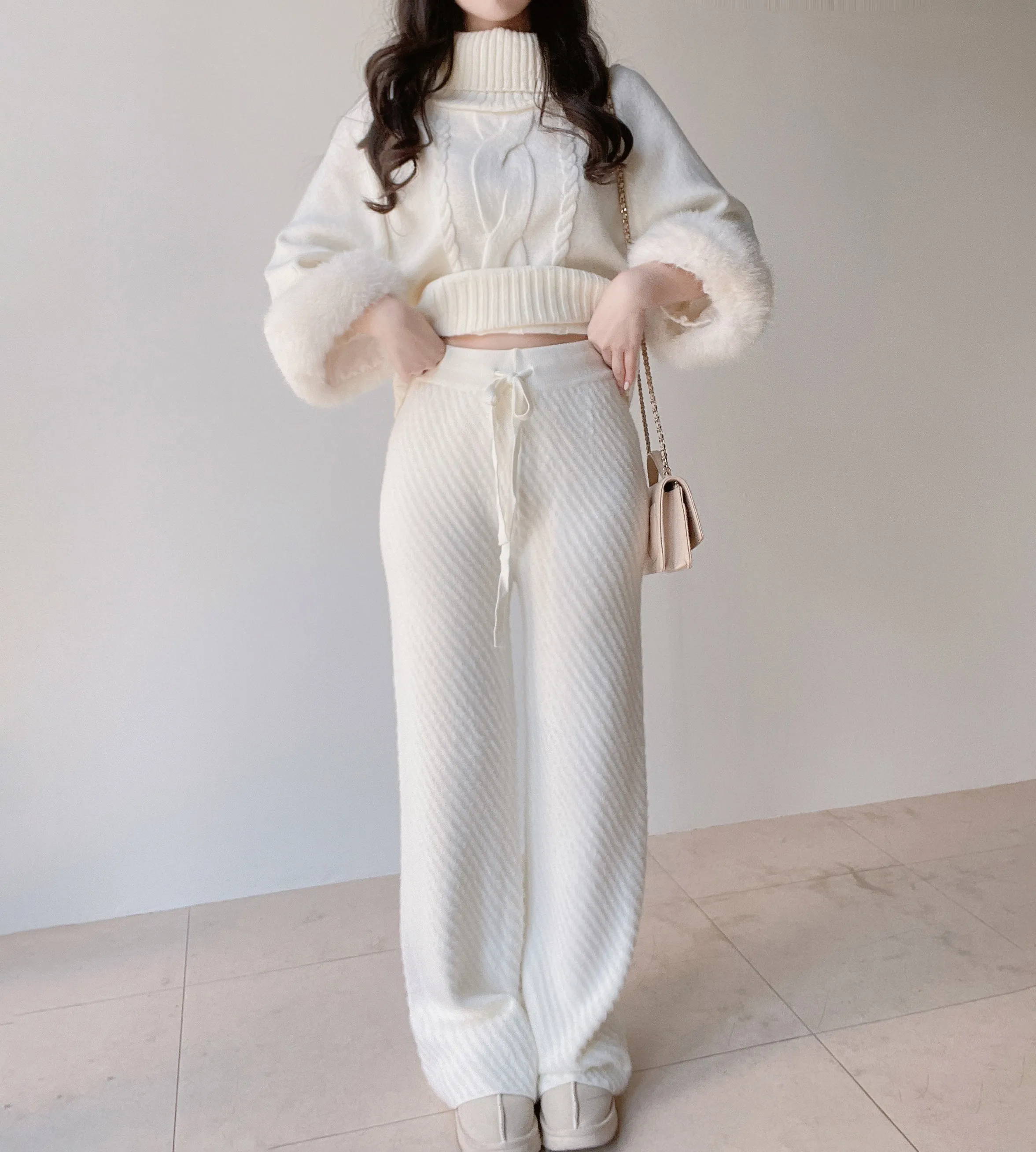 エコファーニットドローストリングワイドダイアゴナルパンツ | mirangmirang | 詳細画像21