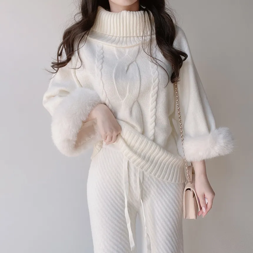 エコファーニットドローストリングワイドダイアゴナルパンツ | mirangmirang | 詳細画像26