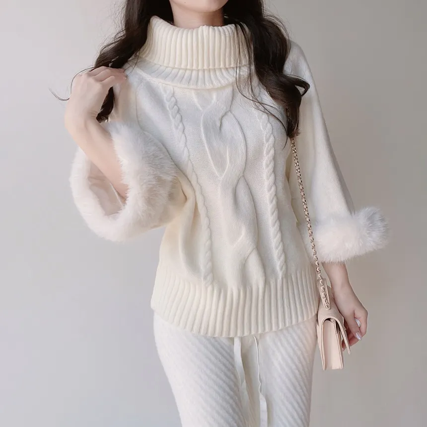 エコファーニットドローストリングワイドダイアゴナルパンツ | mirangmirang | 詳細画像27