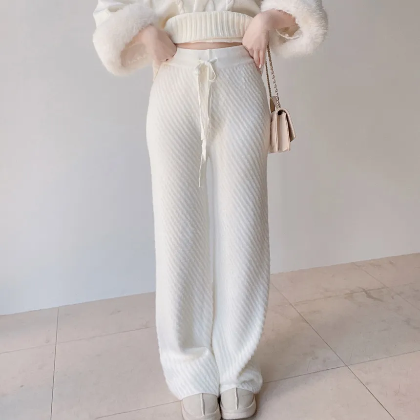 エコファーニットドローストリングワイドダイアゴナルパンツ | mirangmirang | 詳細画像28