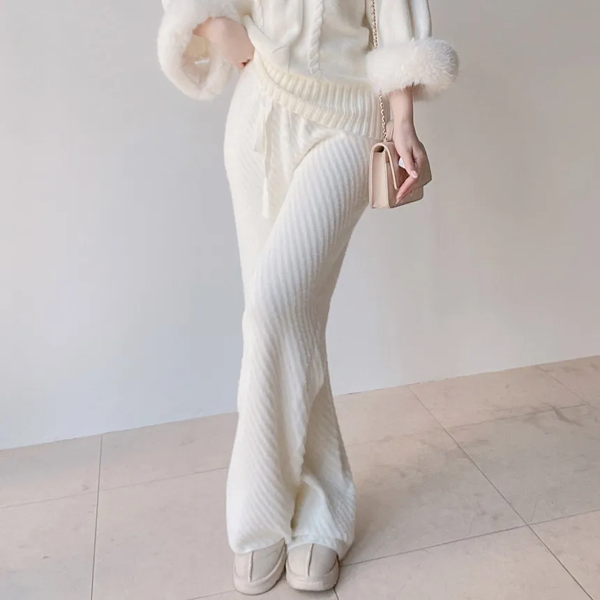 エコファーニットドローストリングワイドダイアゴナルパンツ | mirangmirang | 詳細画像29