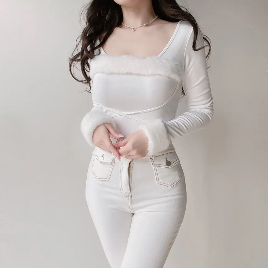 裏起毛ハイウエストブーツカットステッチツーボタンフラップポケットパンツ | mirangmirang | 詳細画像6