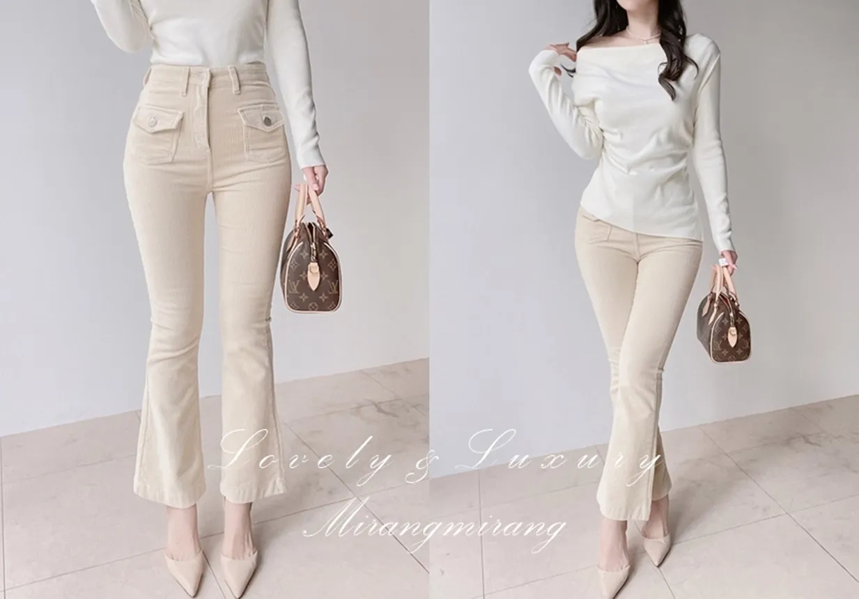 コーデュロイハイウエストフラップポケットブーツカットパンツ | mirangmirang | 詳細画像1