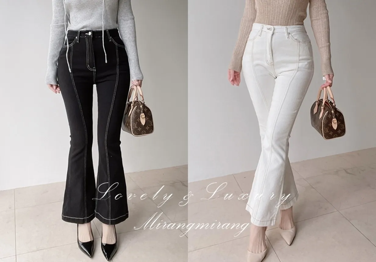 裏起毛ハイウエストブーツカットステッチラインパンツ | mirangmirang | 詳細画像1