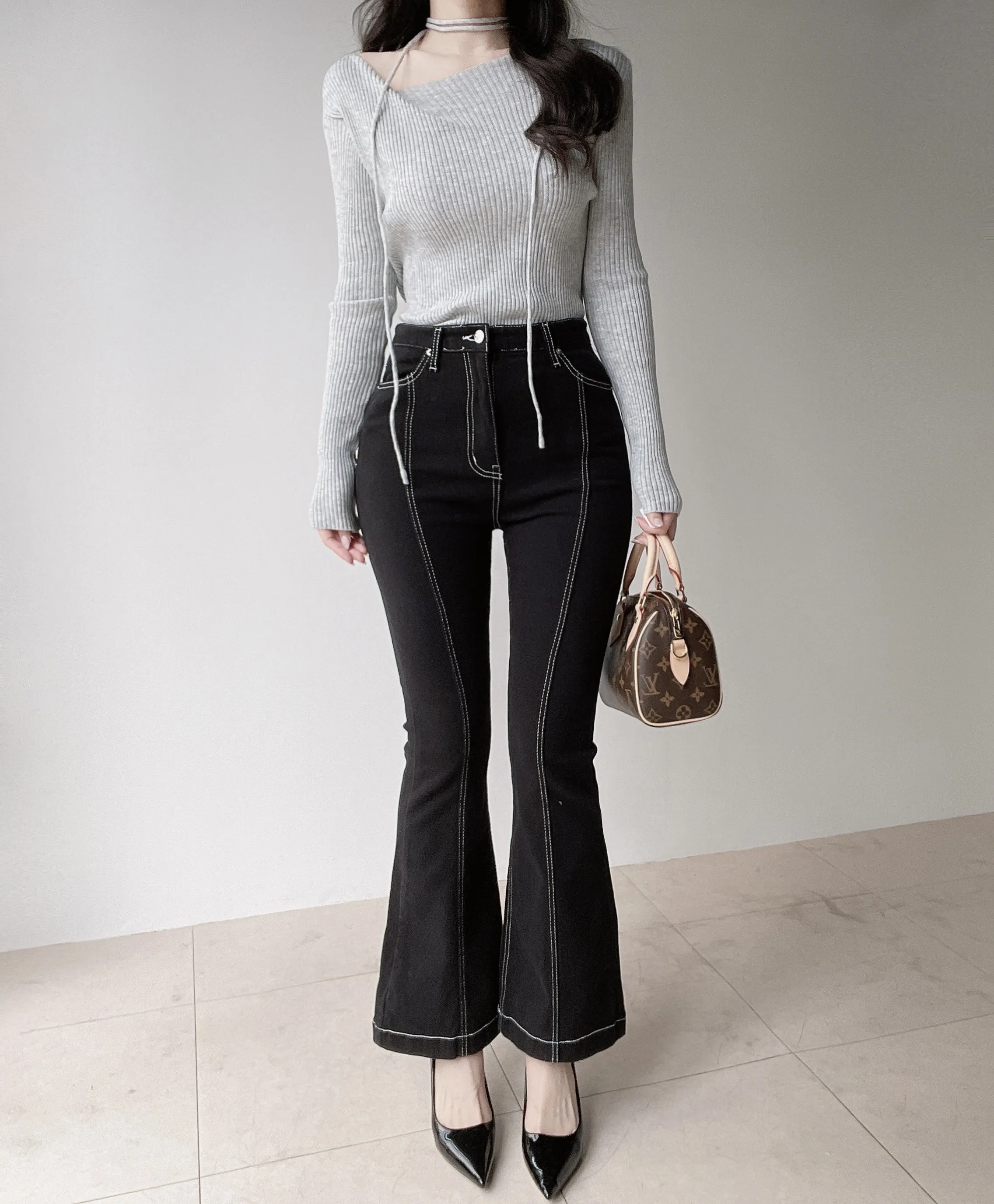 裏起毛ハイウエストブーツカットステッチラインパンツ | mirangmirang | 詳細画像5