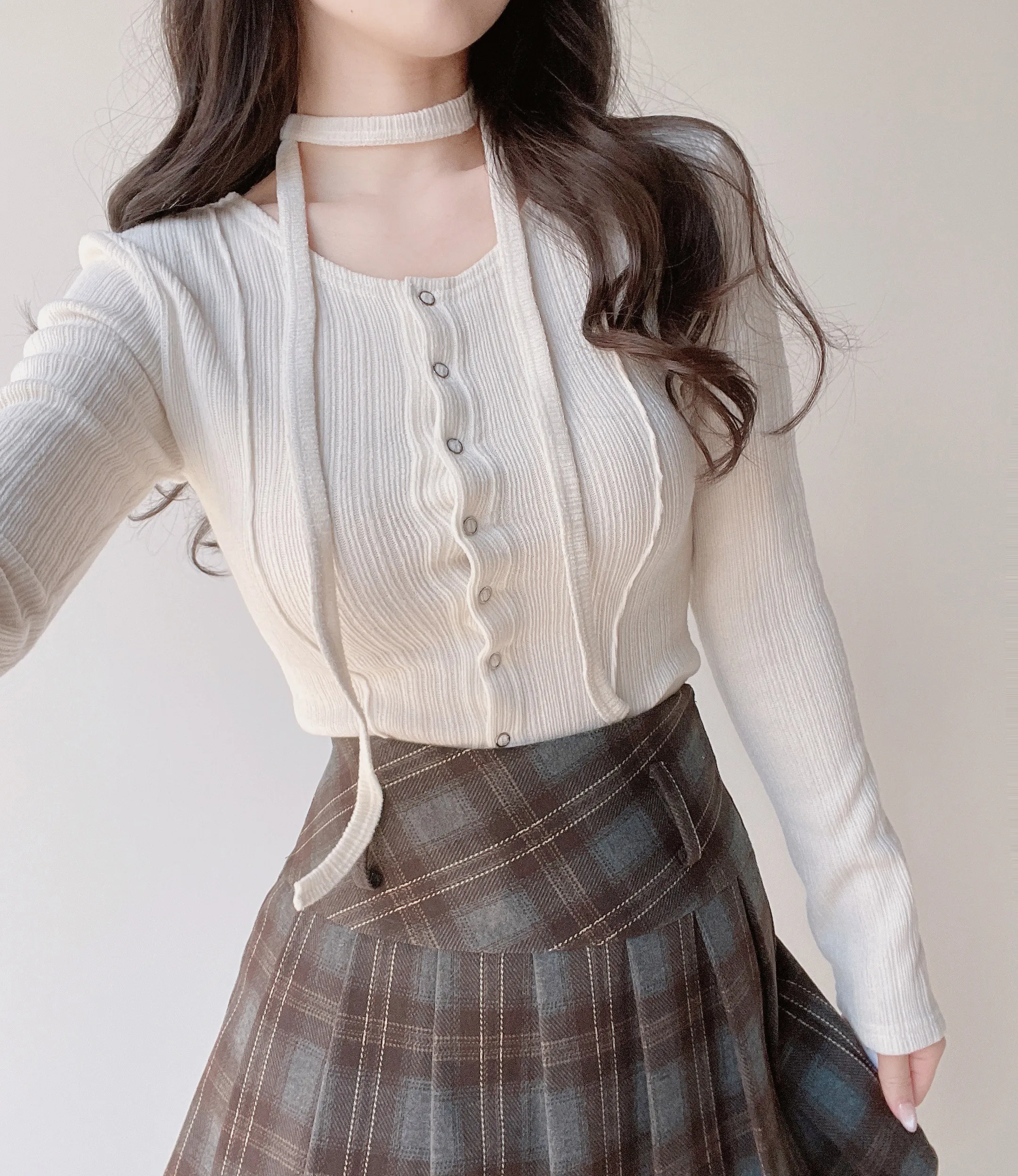 プリーツAラインサイドジップミニチェックスカート | mirangmirang | 詳細画像16