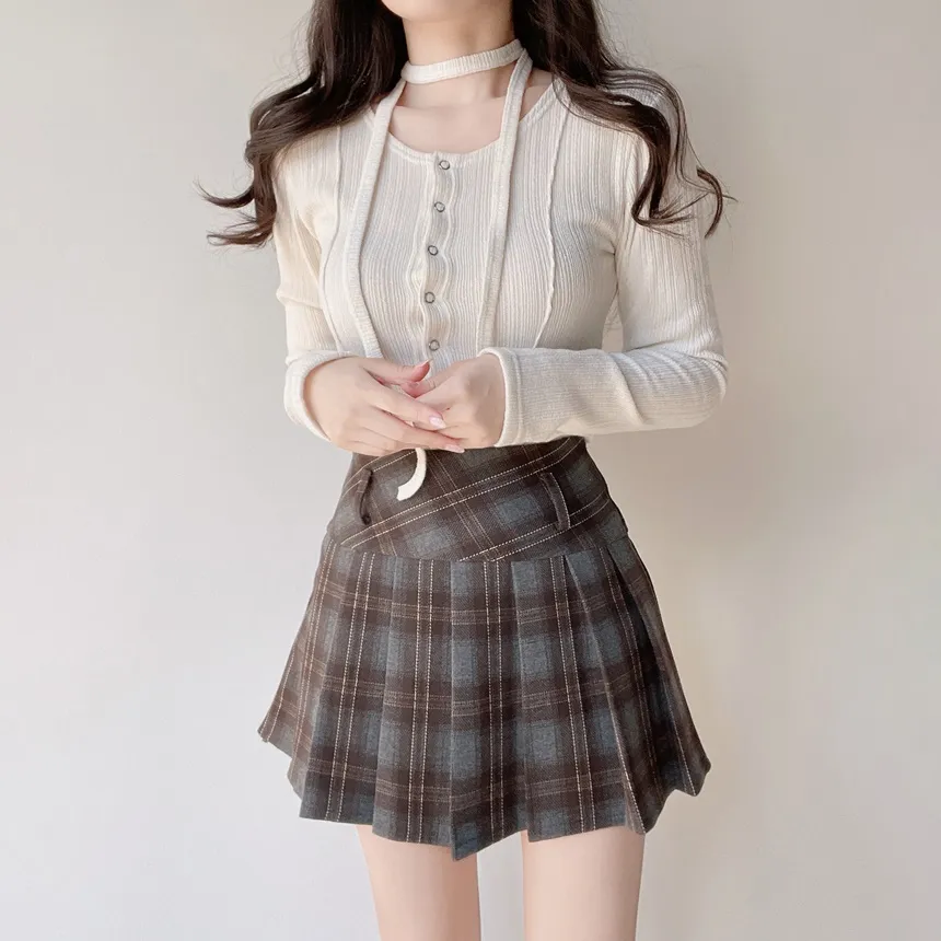 プリーツAラインサイドジップミニチェックスカート | mirangmirang | 詳細画像17