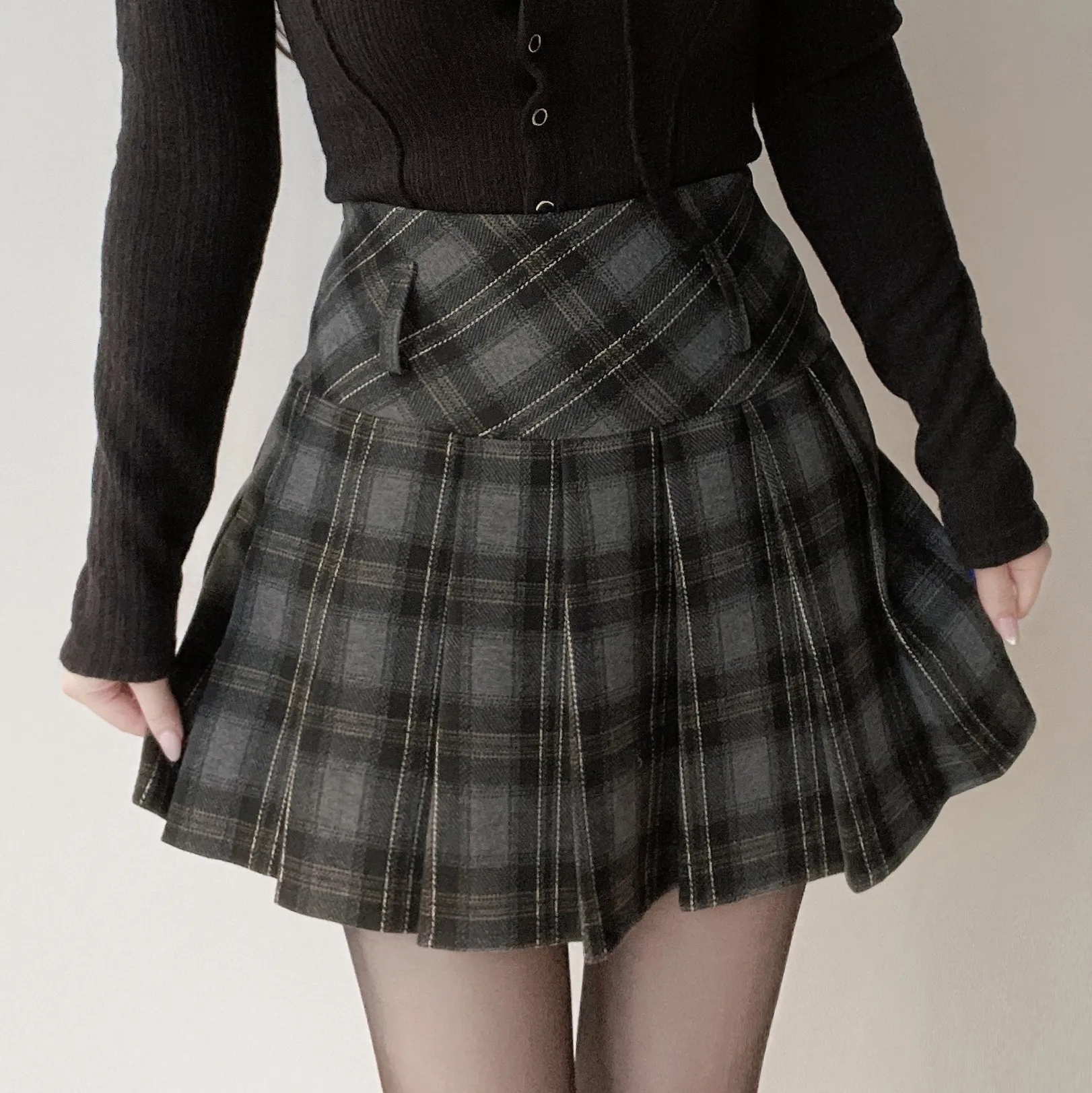 プリーツAラインサイドジップミニチェックスカート | mirangmirang | 詳細画像22