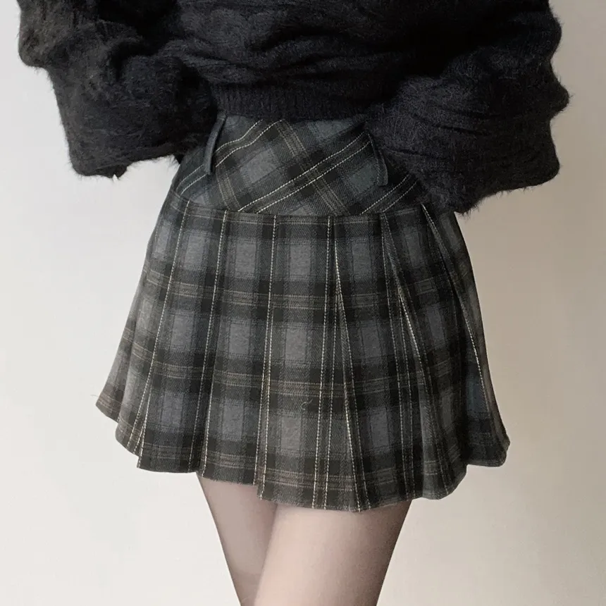 プリーツAラインサイドジップミニチェックスカート | mirangmirang | 詳細画像23