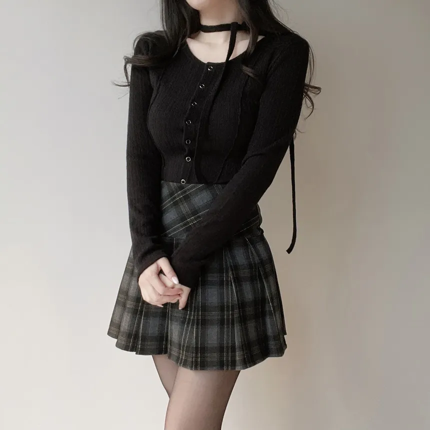 プリーツAラインサイドジップミニチェックスカート | mirangmirang | 詳細画像31