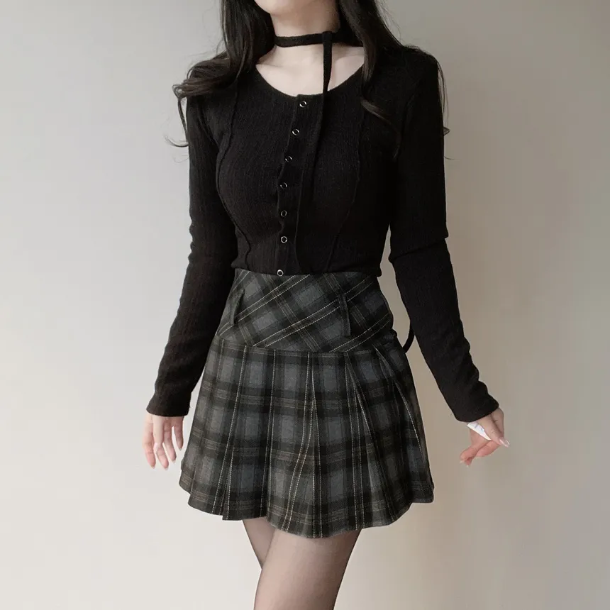 プリーツAラインサイドジップミニチェックスカート | mirangmirang | 詳細画像32