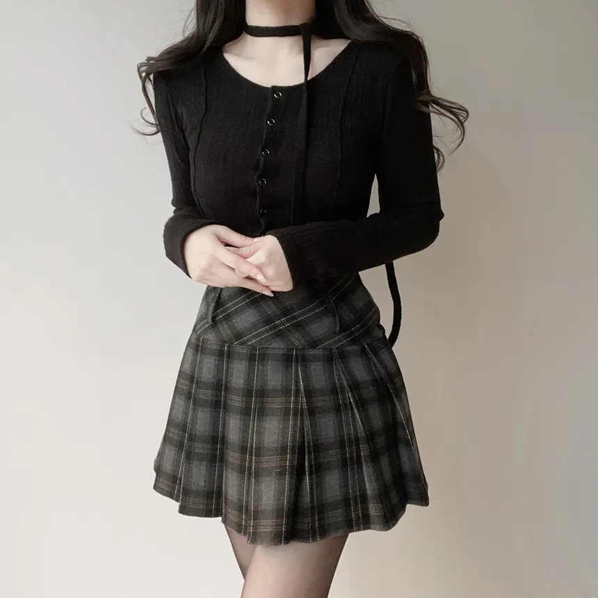 プリーツAラインサイドジップミニチェックスカート | mirangmirang | 詳細画像34