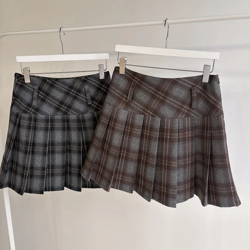 プリーツAラインサイドジップミニチェックスカート | mirangmirang | 詳細画像38