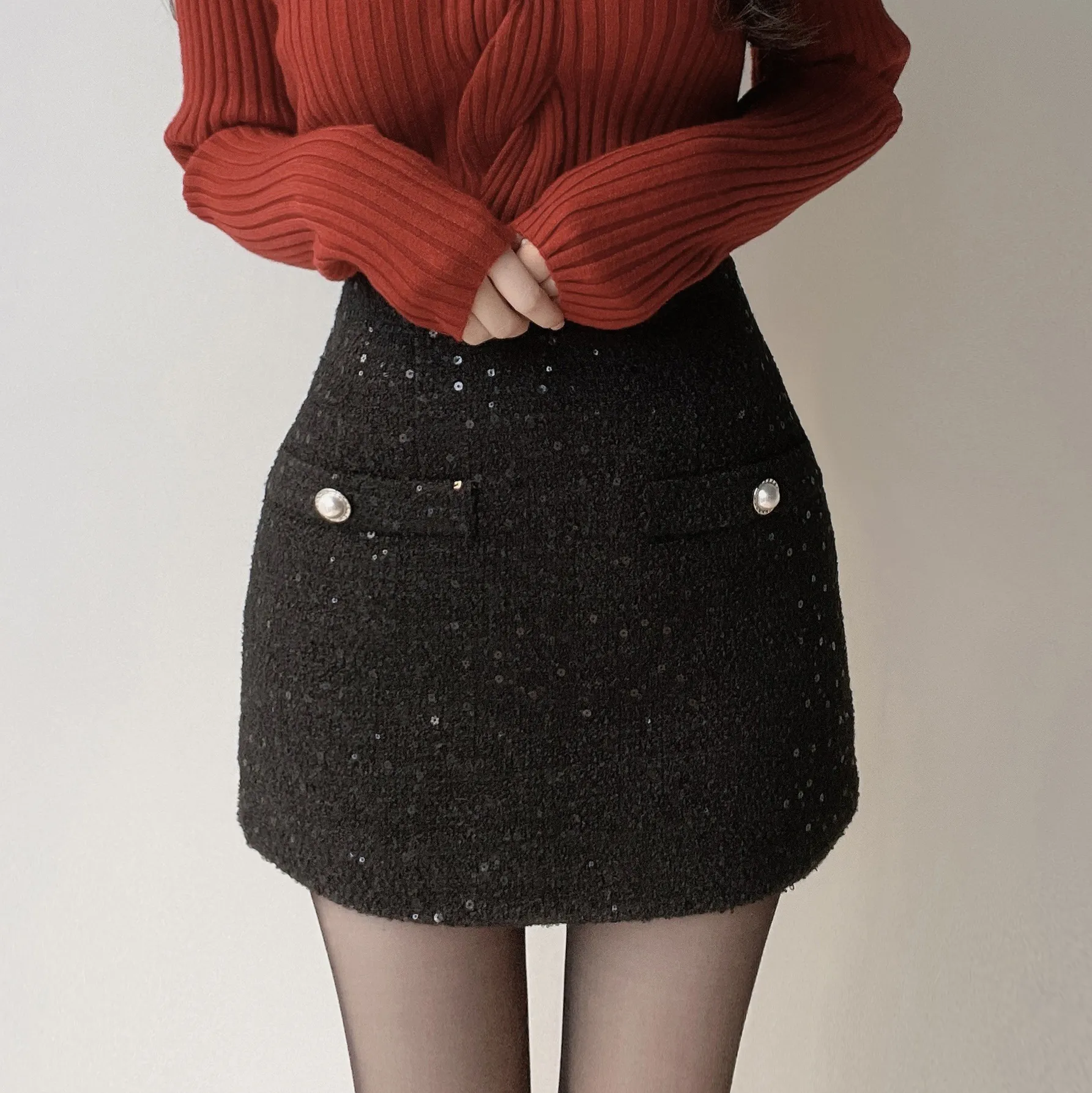 ツイードスパンコールHラインミニスカート | mirangmirang | 詳細画像2