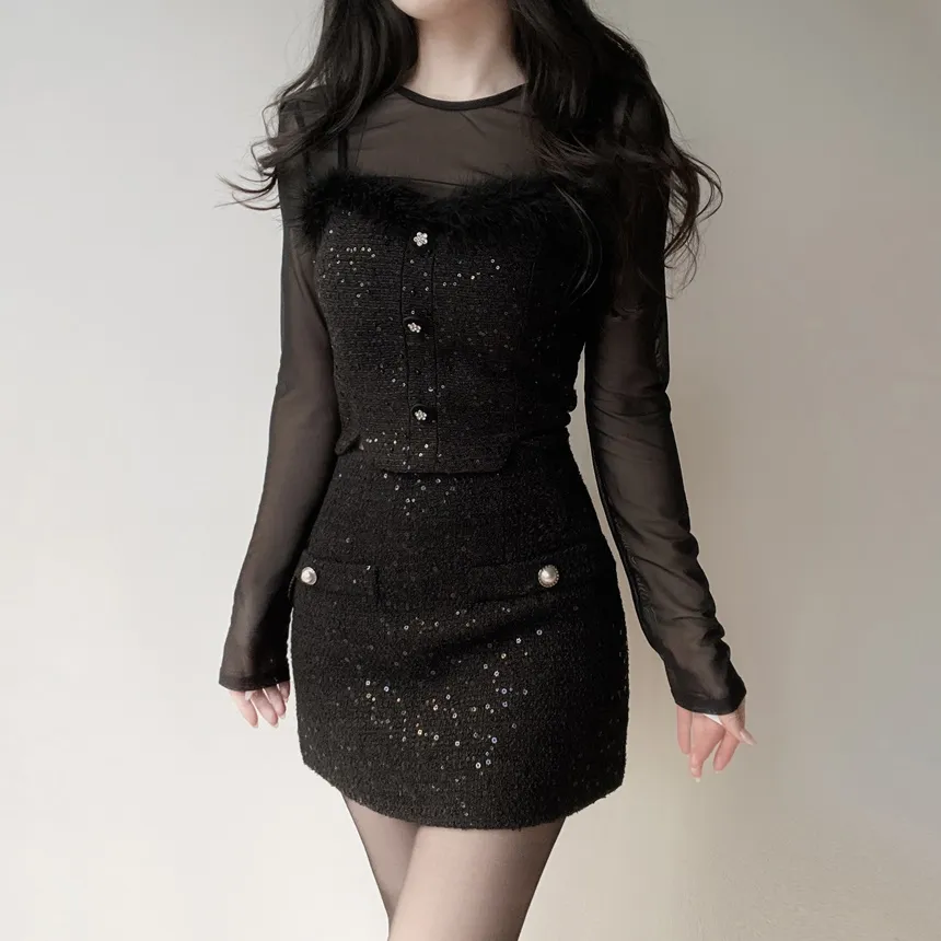 ツイードスパンコールHラインミニスカート | mirangmirang | 詳細画像12