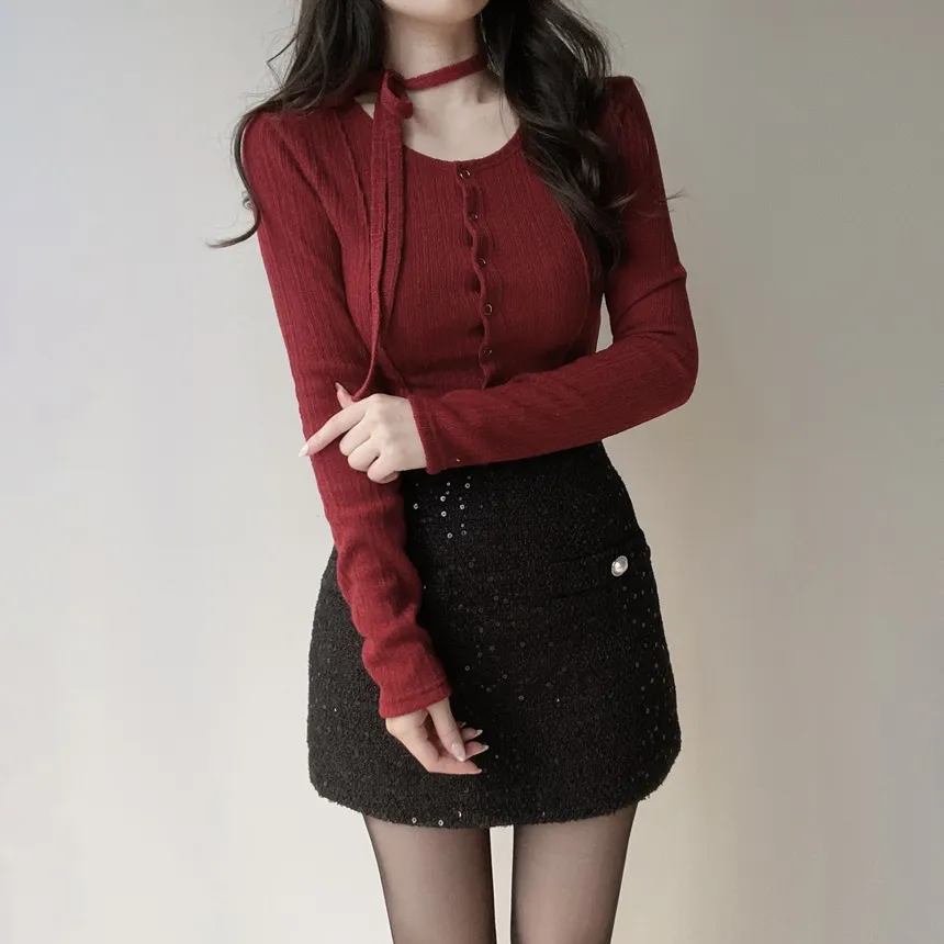 ツイードスパンコールHラインミニスカート | mirangmirang | 詳細画像28