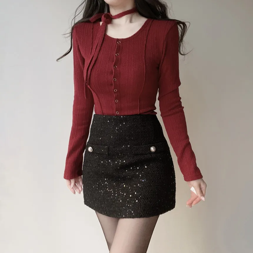 ツイードスパンコールHラインミニスカート | mirangmirang | 詳細画像29