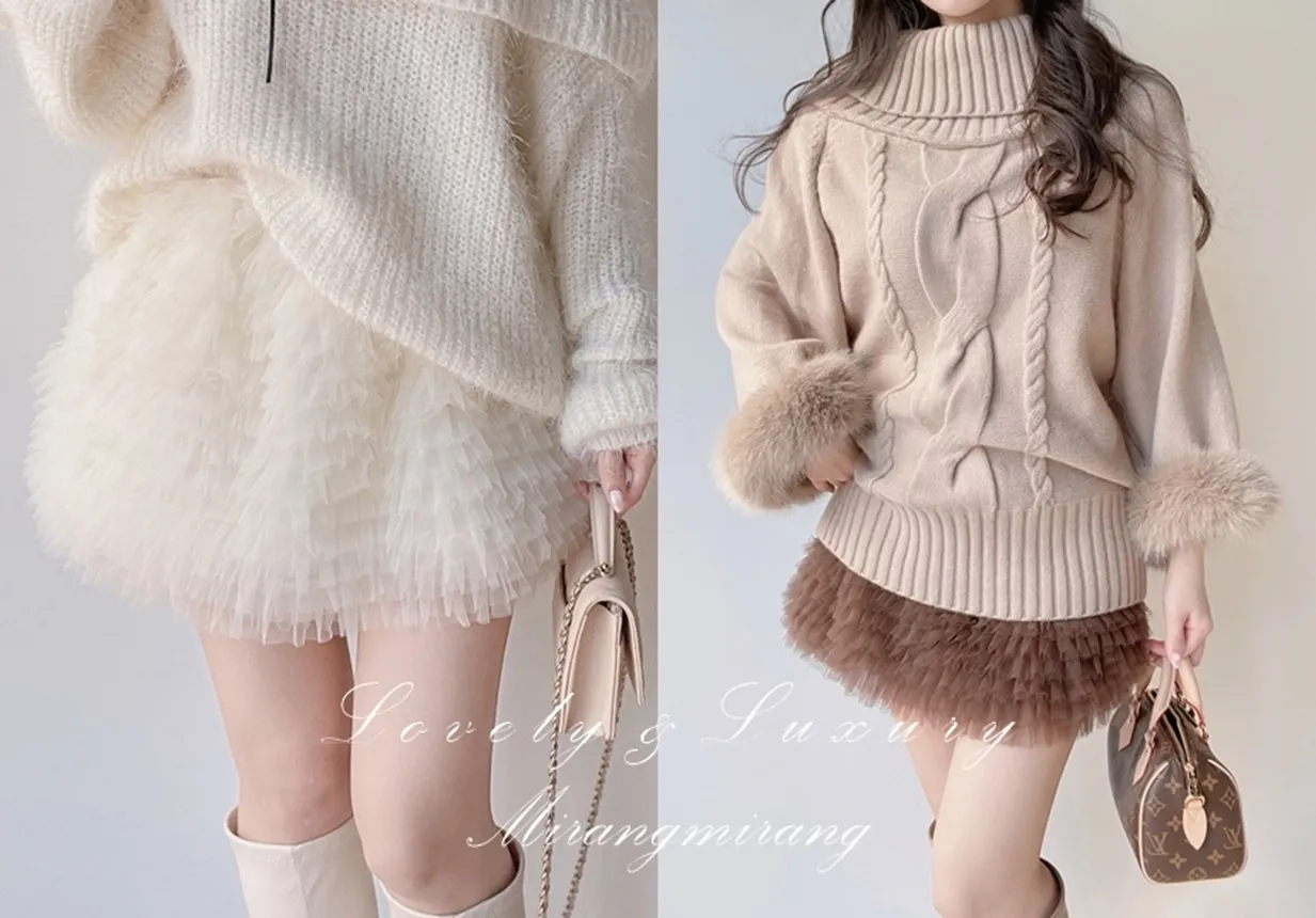 チュールフリルティアードウエストゴムミニスカート | mirangmirang | 詳細画像1