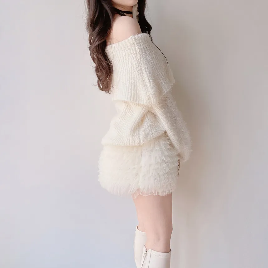 チュールフリルティアードウエストゴムミニスカート | mirangmirang | 詳細画像5