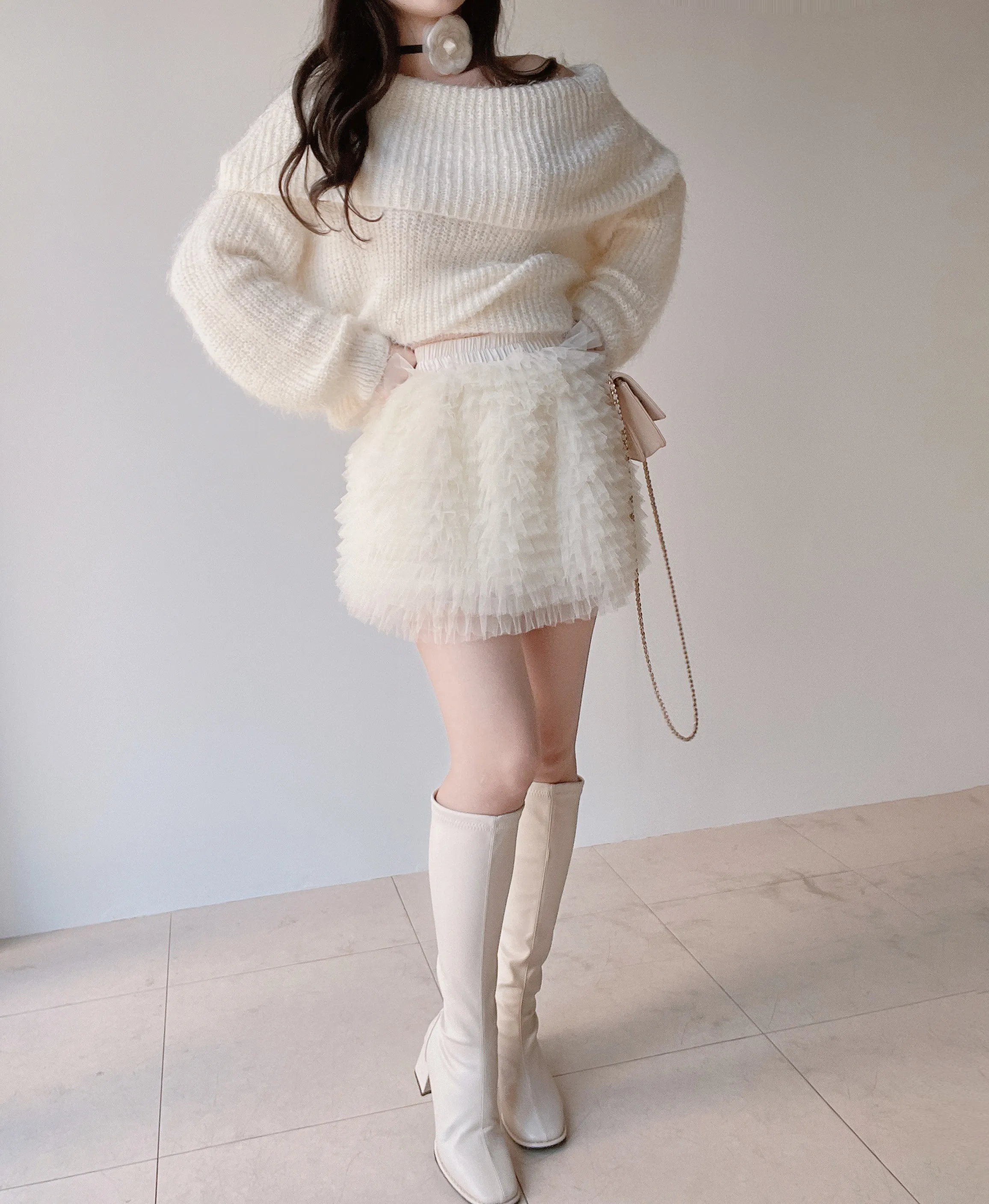 チュールフリルティアードウエストゴムミニスカート | mirangmirang | 詳細画像7