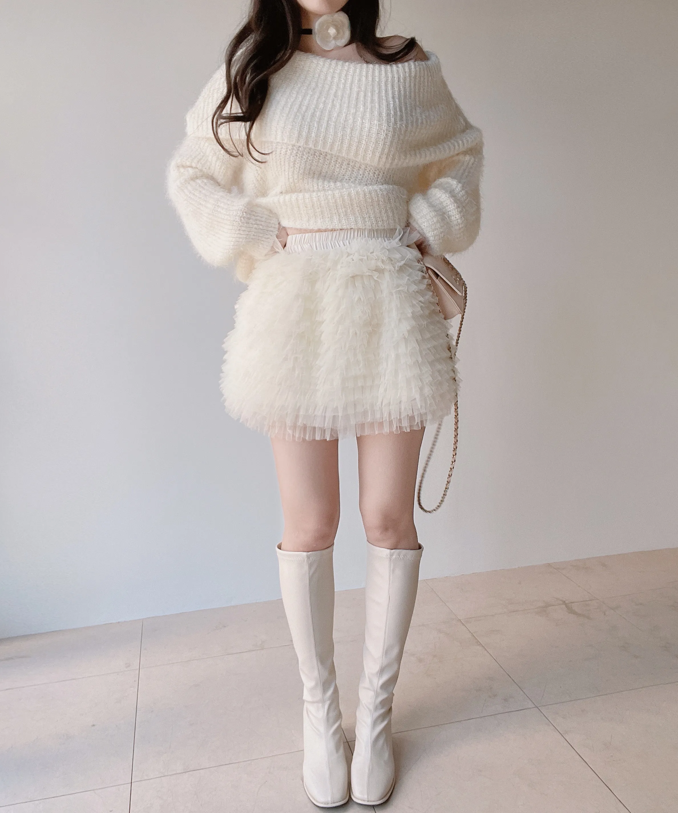 チュールフリルティアードウエストゴムミニスカート | mirangmirang | 詳細画像8