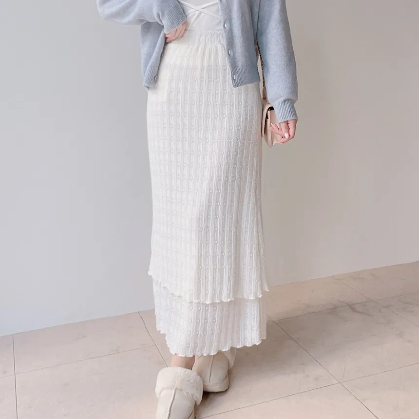 ニットロングウエストゴムハート刺繍スカート | mirangmirang | 詳細画像2