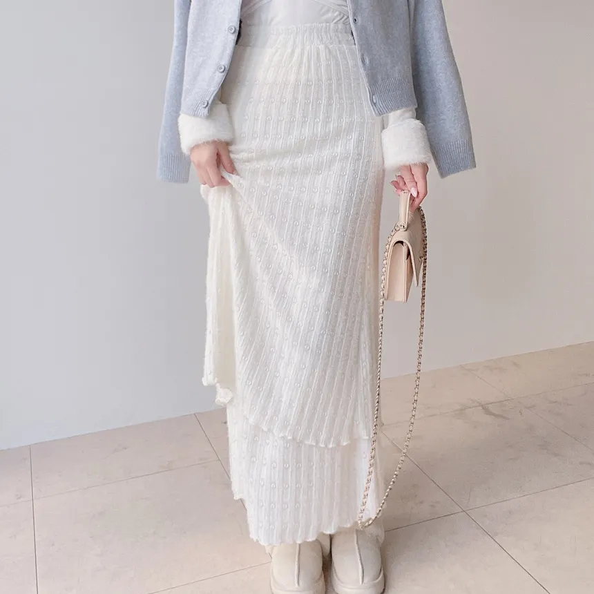 ニットロングウエストゴムハート刺繍スカート | mirangmirang | 詳細画像4