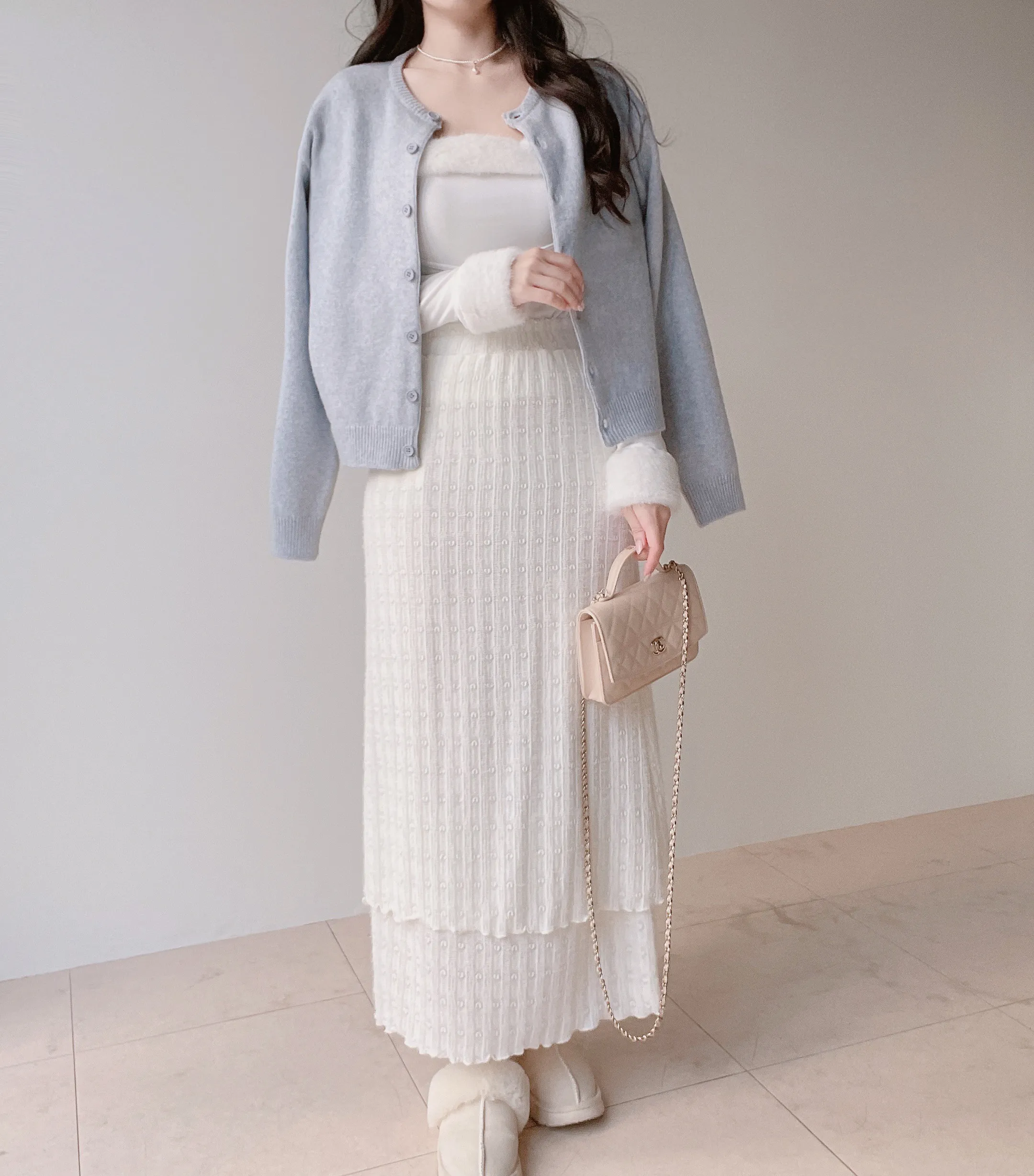 ニットロングウエストゴムハート刺繍スカート | mirangmirang | 詳細画像5