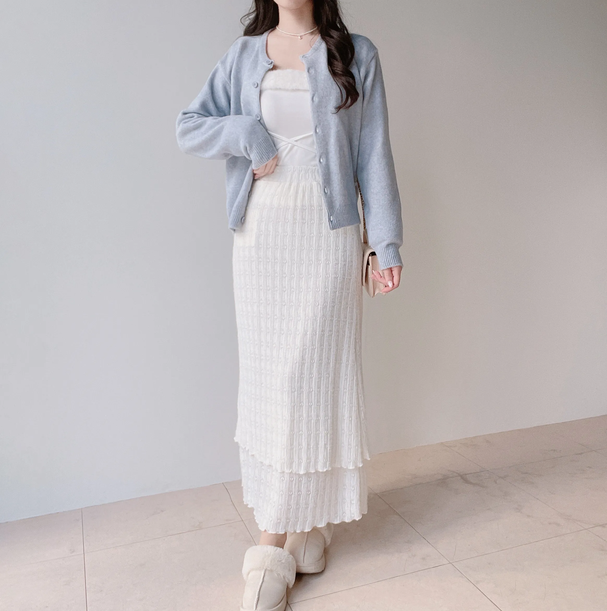 ニットロングウエストゴムハート刺繍スカート | mirangmirang | 詳細画像6