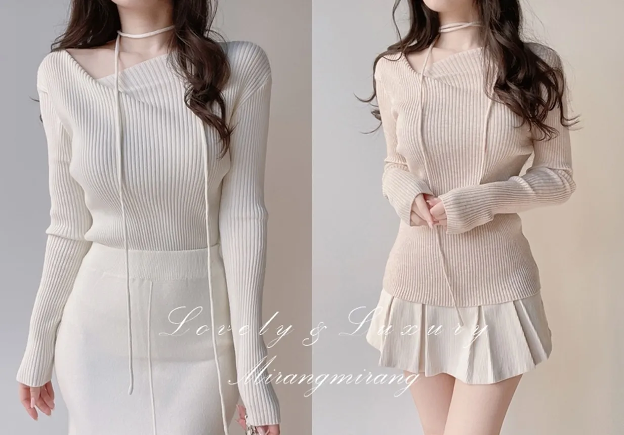 リブウール混ボートネックスリムニットストラップ付 | mirangmirang | 詳細画像1