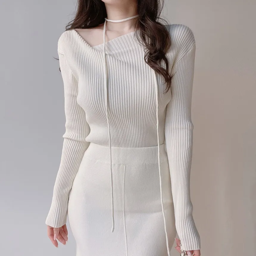 リブウール混ボートネックスリムニットストラップ付 | mirangmirang | 詳細画像2