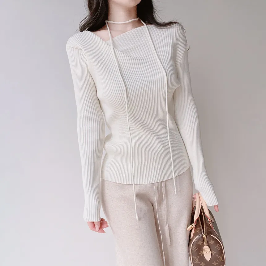 リブウール混ボートネックスリムニットストラップ付 | mirangmirang | 詳細画像3