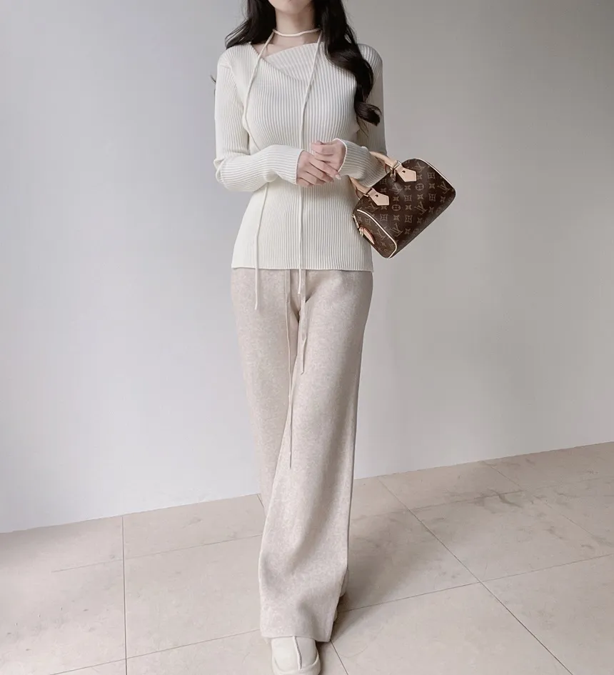 リブウール混ボートネックスリムニットストラップ付 | mirangmirang | 詳細画像7