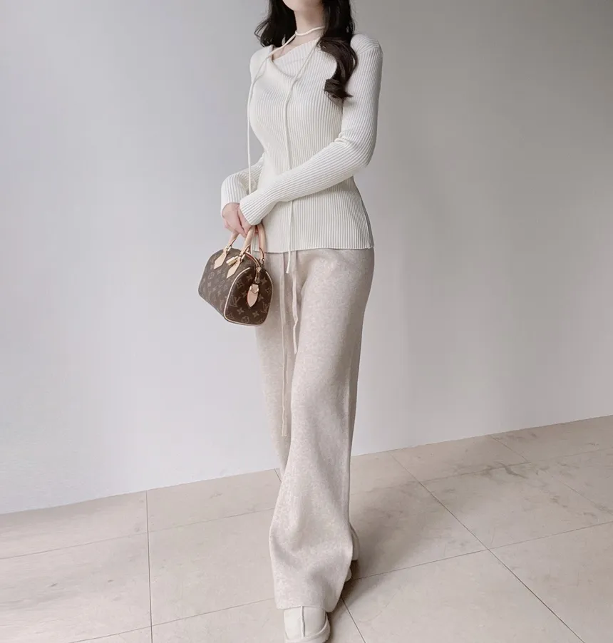 リブウール混ボートネックスリムニットストラップ付 | mirangmirang | 詳細画像8