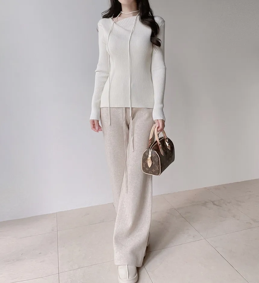 リブウール混ボートネックスリムニットストラップ付 | mirangmirang | 詳細画像9