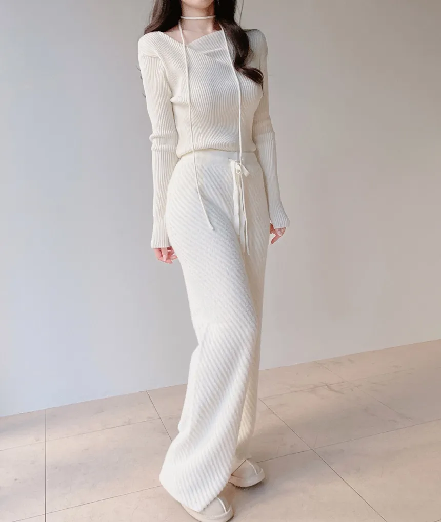 リブウール混ボートネックスリムニットストラップ付 | mirangmirang | 詳細画像10