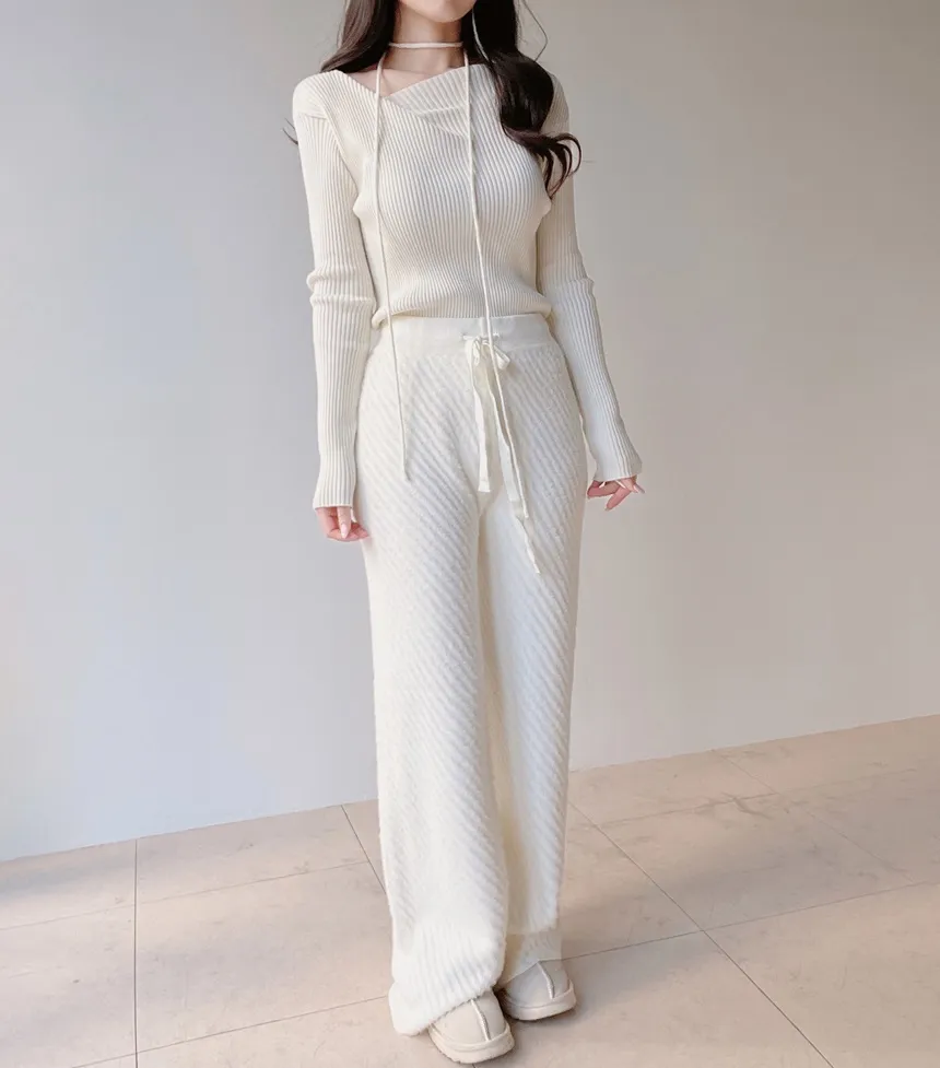 リブウール混ボートネックスリムニットストラップ付 | mirangmirang | 詳細画像11