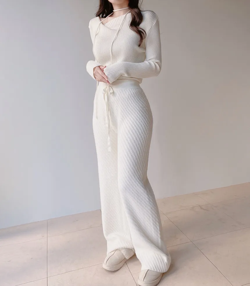 リブウール混ボートネックスリムニットストラップ付 | mirangmirang | 詳細画像12