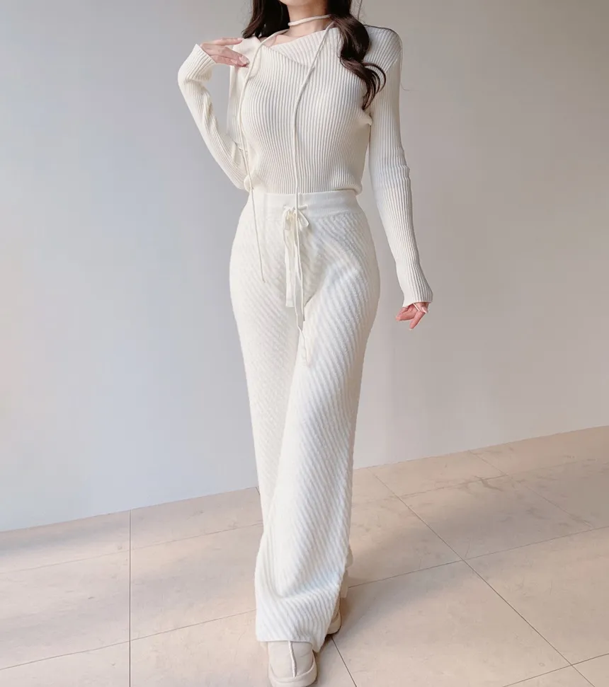 リブウール混ボートネックスリムニットストラップ付 | mirangmirang | 詳細画像13