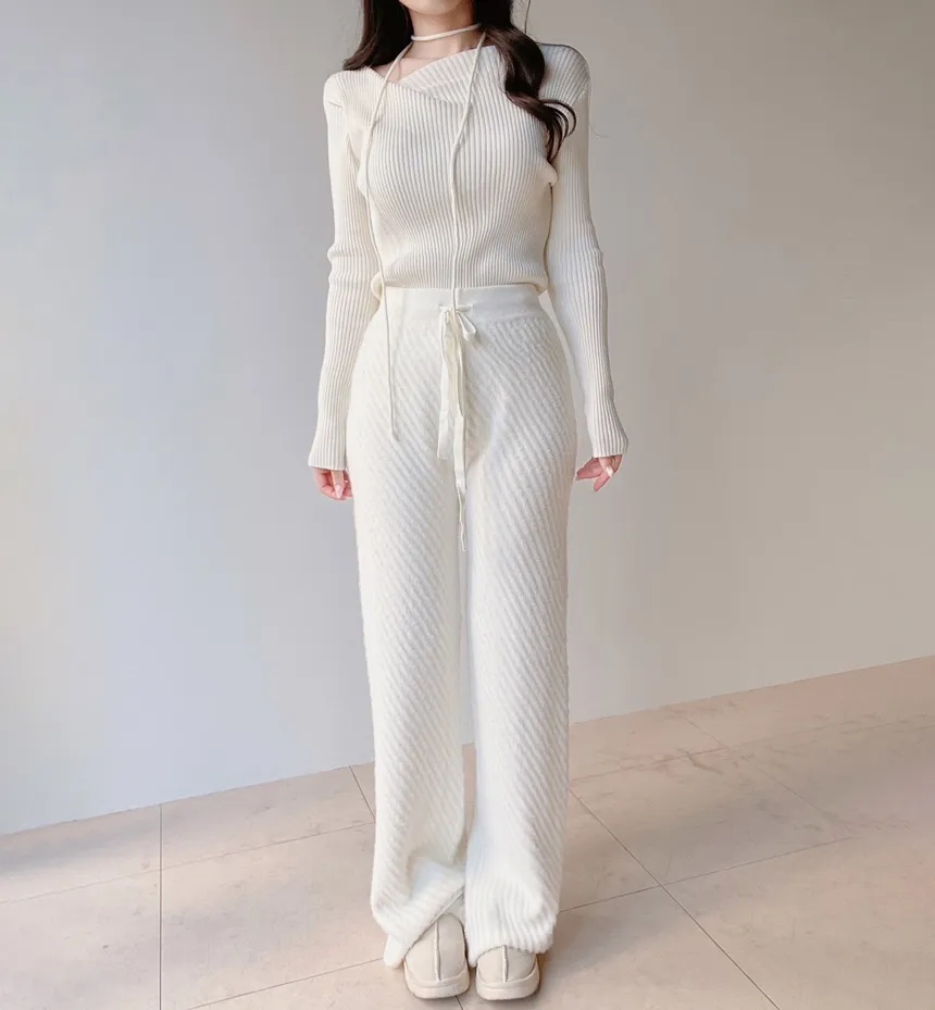 リブウール混ボートネックスリムニットストラップ付 | mirangmirang | 詳細画像14