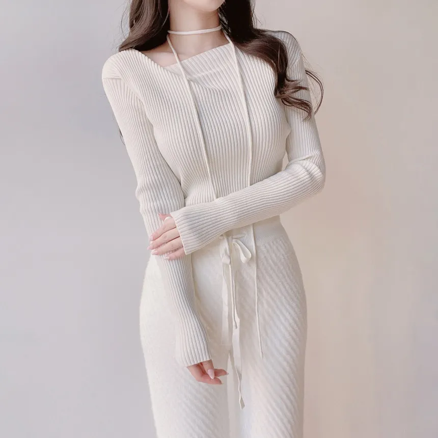 リブウール混ボートネックスリムニットストラップ付 | mirangmirang | 詳細画像17