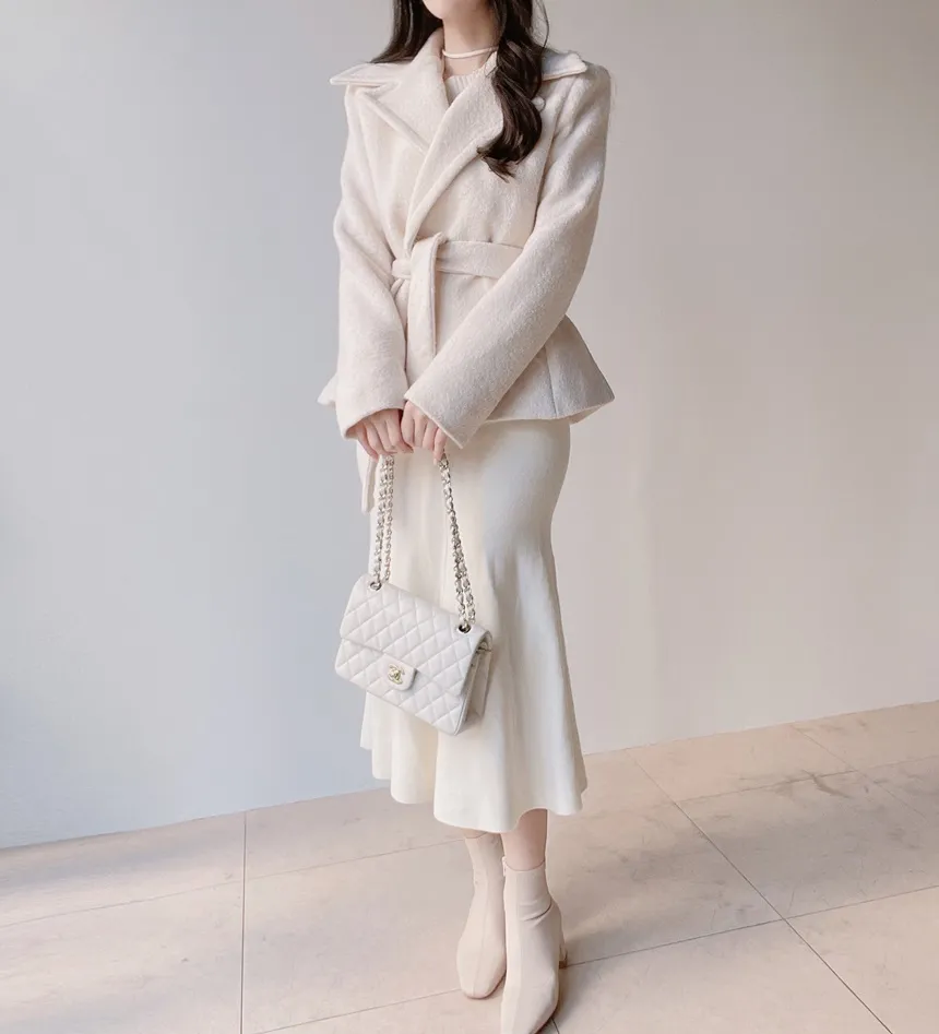 リブウール混ボートネックスリムニットストラップ付 | mirangmirang | 詳細画像18