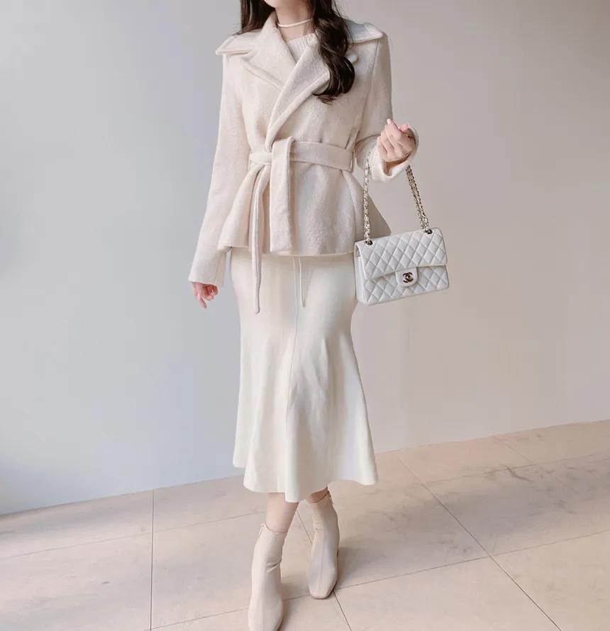 リブウール混ボートネックスリムニットストラップ付 | mirangmirang | 詳細画像19