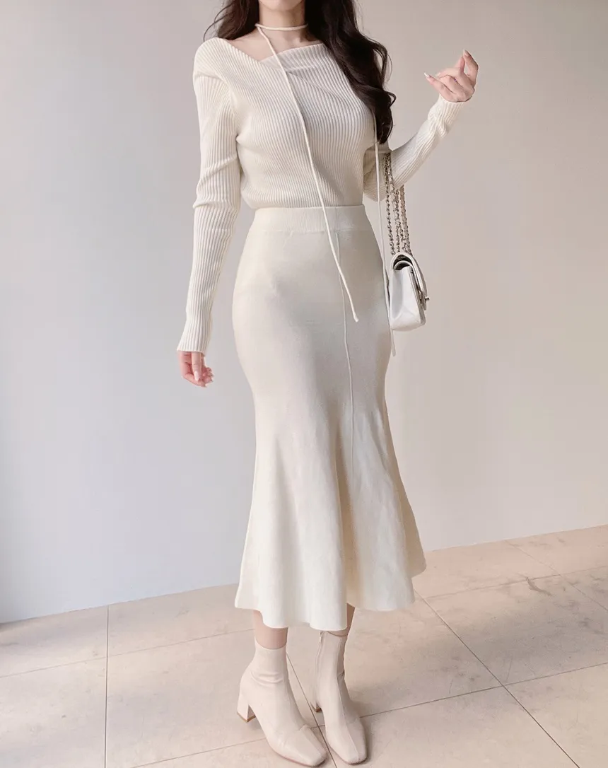 リブウール混ボートネックスリムニットストラップ付 | mirangmirang | 詳細画像20