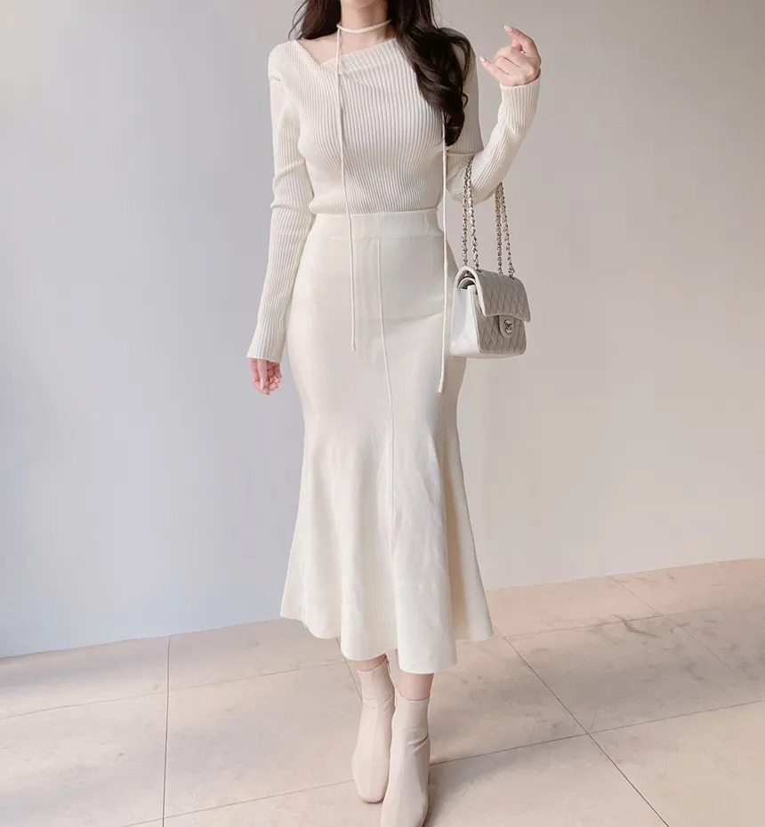 リブウール混ボートネックスリムニットストラップ付 | mirangmirang | 詳細画像21