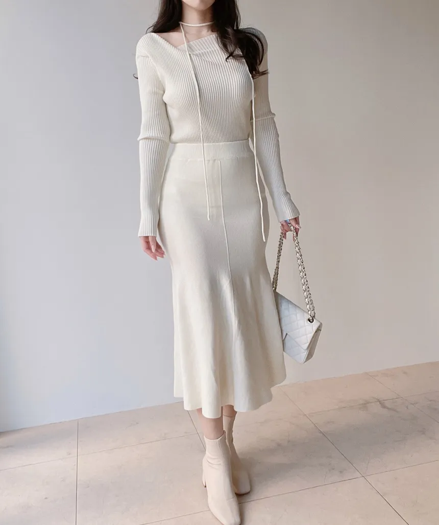 リブウール混ボートネックスリムニットストラップ付 | mirangmirang | 詳細画像25