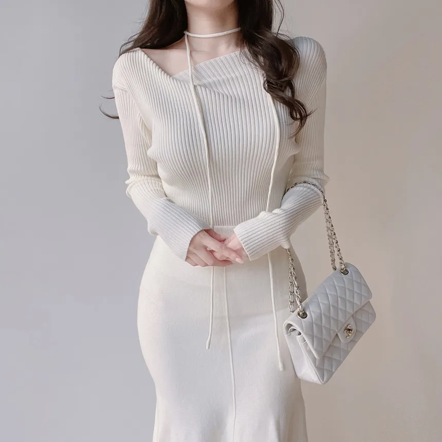 リブウール混ボートネックスリムニットストラップ付 | mirangmirang | 詳細画像26